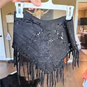Black Fringe Laser-Cut Suede scarf